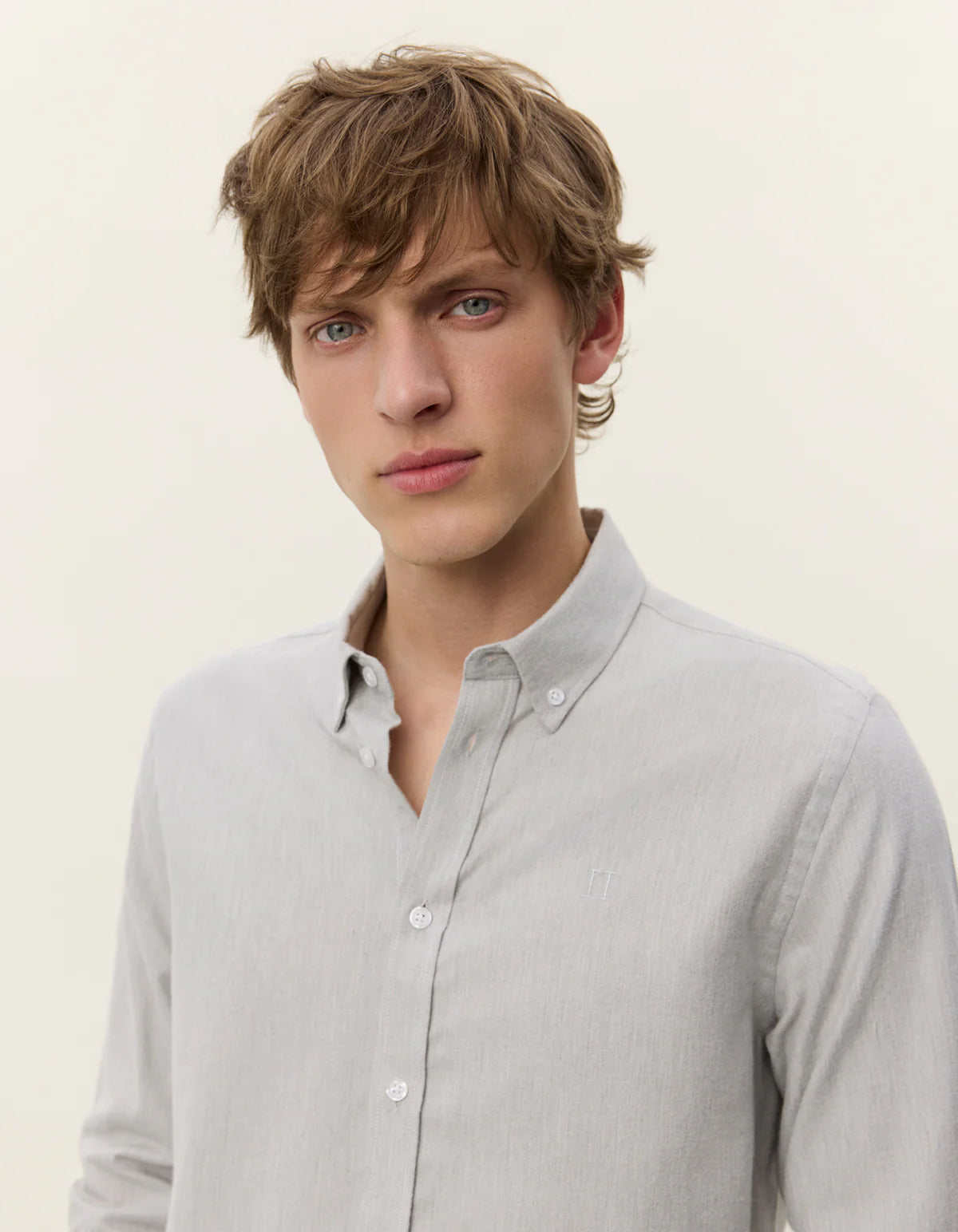 skjorta les deux desert reg shirt button down bomull skjortor grey melange grå