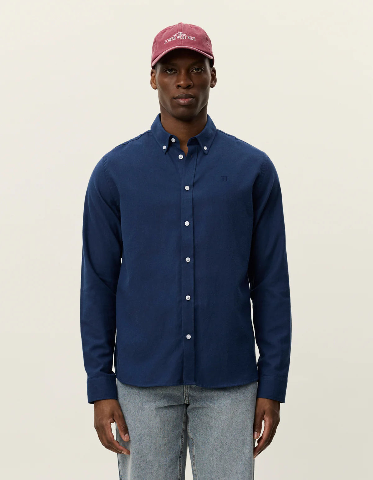 skjorta les deux dessert shirt button down bomull dark navy blue blå shirts