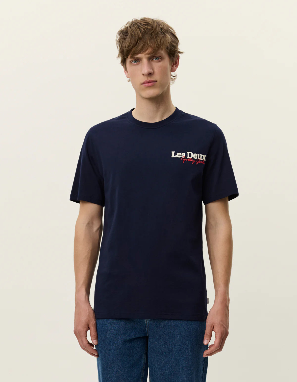 t-shirt les deux tee racing t-shirt navy blue blå logo ekologisk bomull regular fit