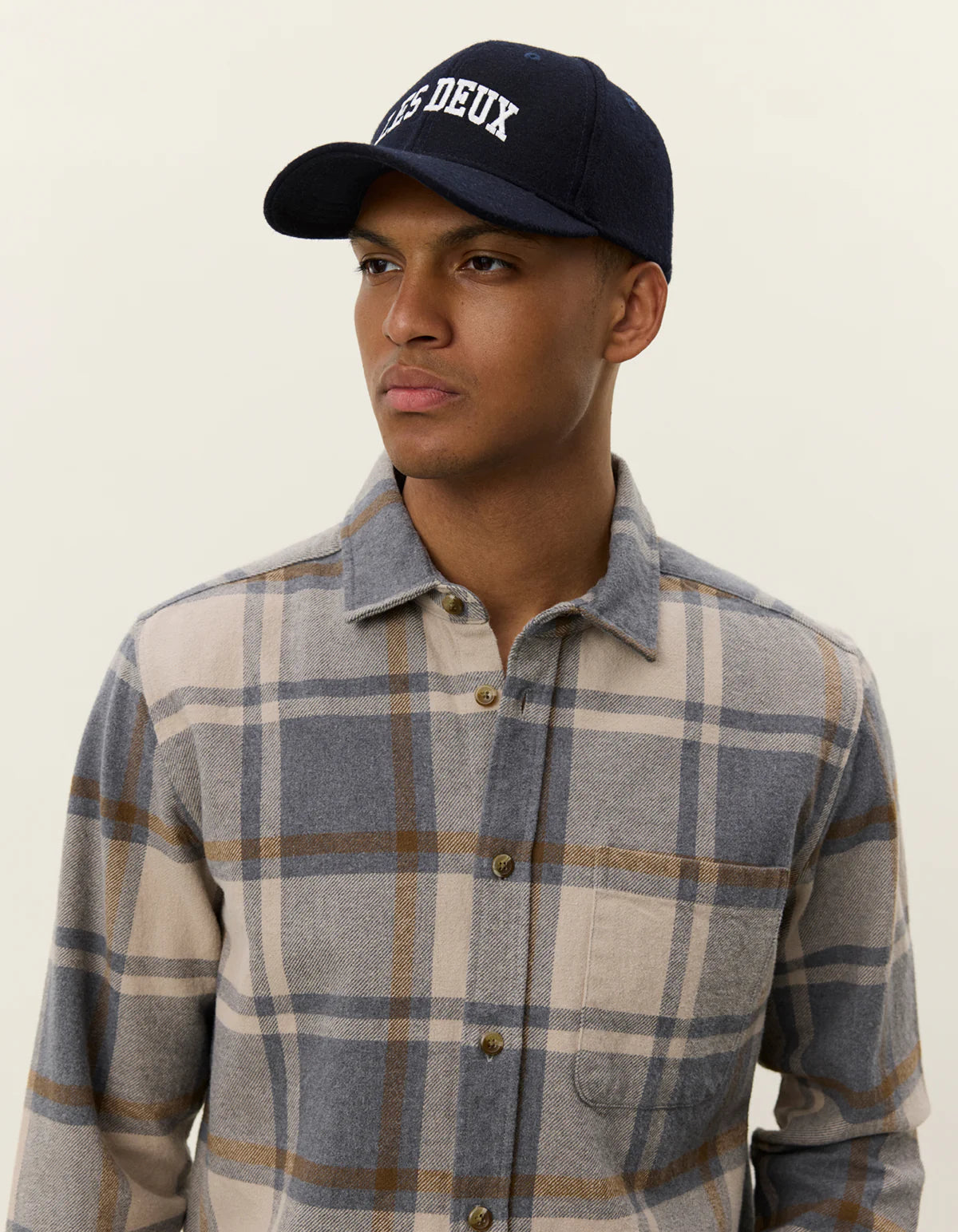 overshirt les deux jeremy överskjorta flanell rutig bomull bröstficka grey melange grå