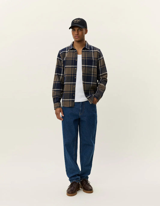 jeremy les deux overshirt överskjorta bomull bröstficka rutig dark navy blue blå