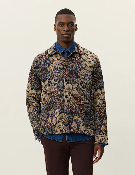 les deux overshirt överskjorta hugh jacquard mönstrad blommig flowers black svart