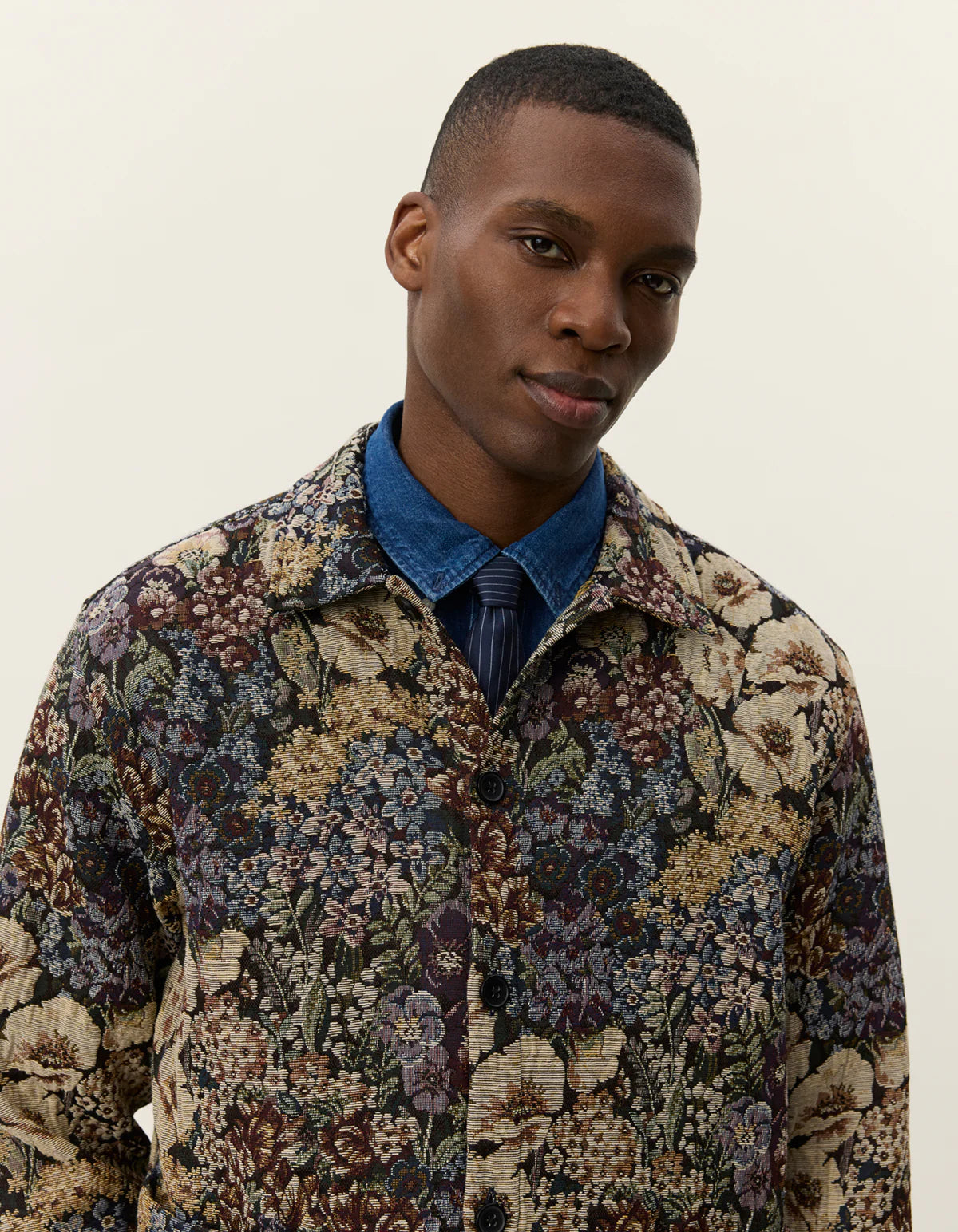 les deux overshirt överskjorta hugh jacquard mönstrad blommig flowers black svart