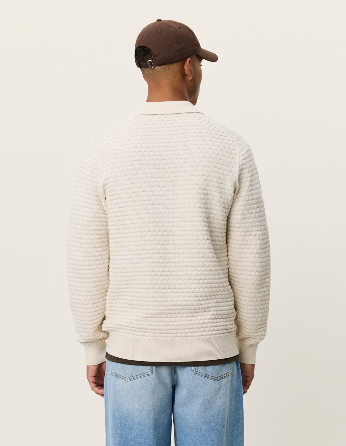 tröja sweater les deux billy weave knitted ls polo krage stickad struktur light ivory white vit