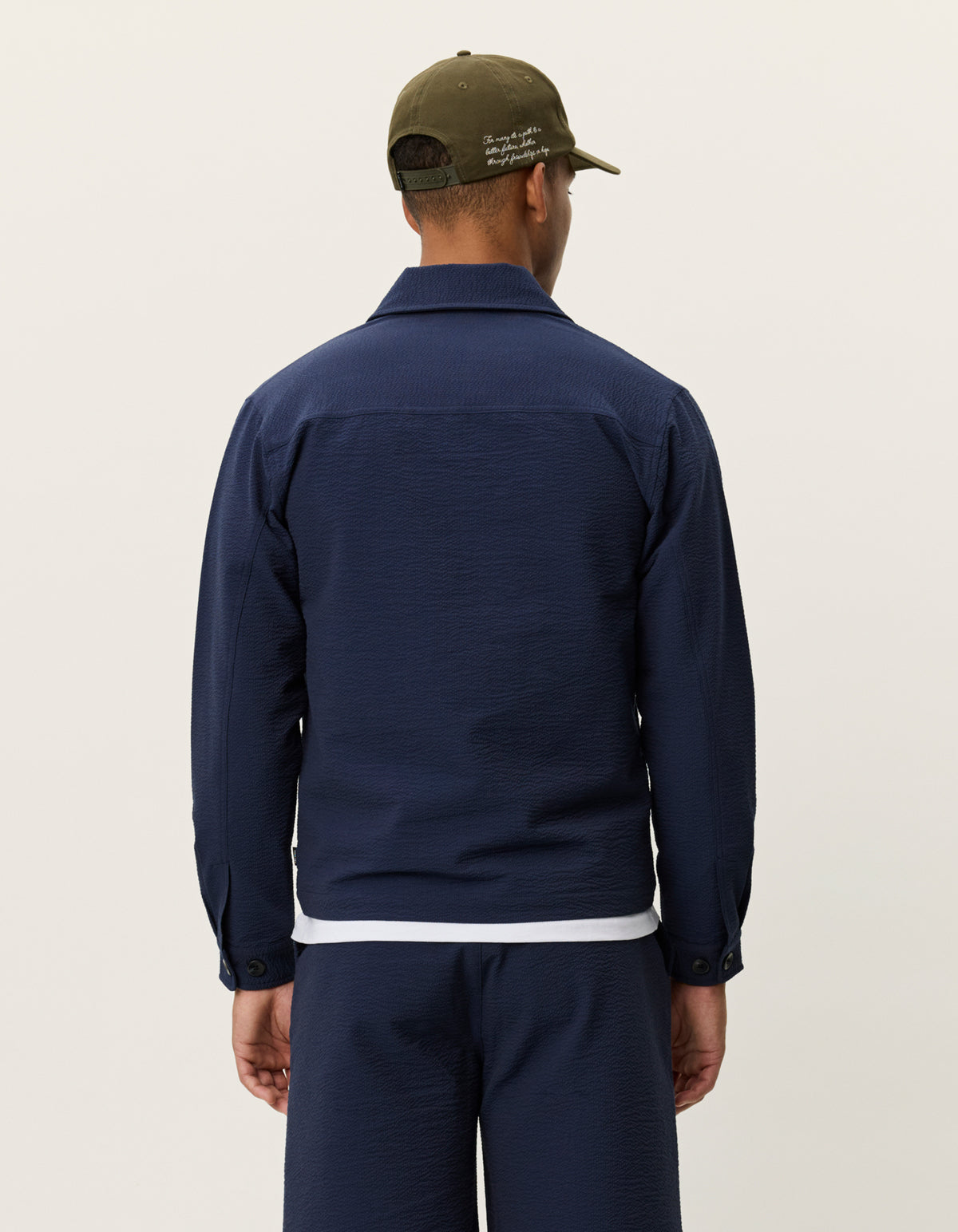overshirt jacka skjorta les deux marseille seersucker zipper jacket dark navy blue blå vårjacka