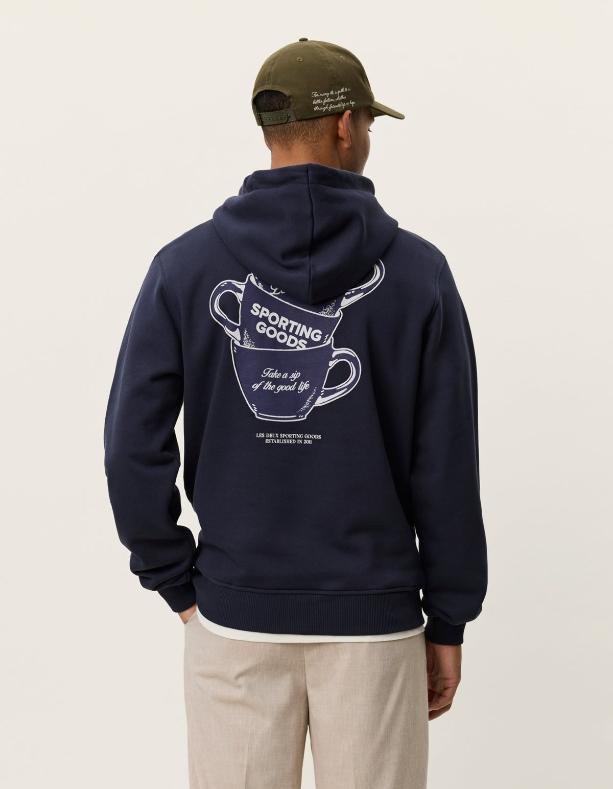 tröja hoodie leas deux ben artist hoodie dark navy blue blå hood print back print