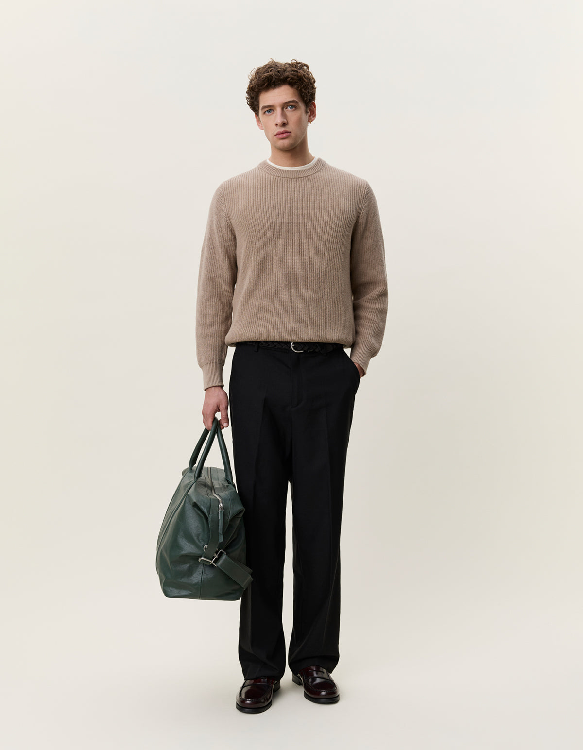 tröja sweater les deux rib crewneck knit dark sand beige fri frakt stenungsund