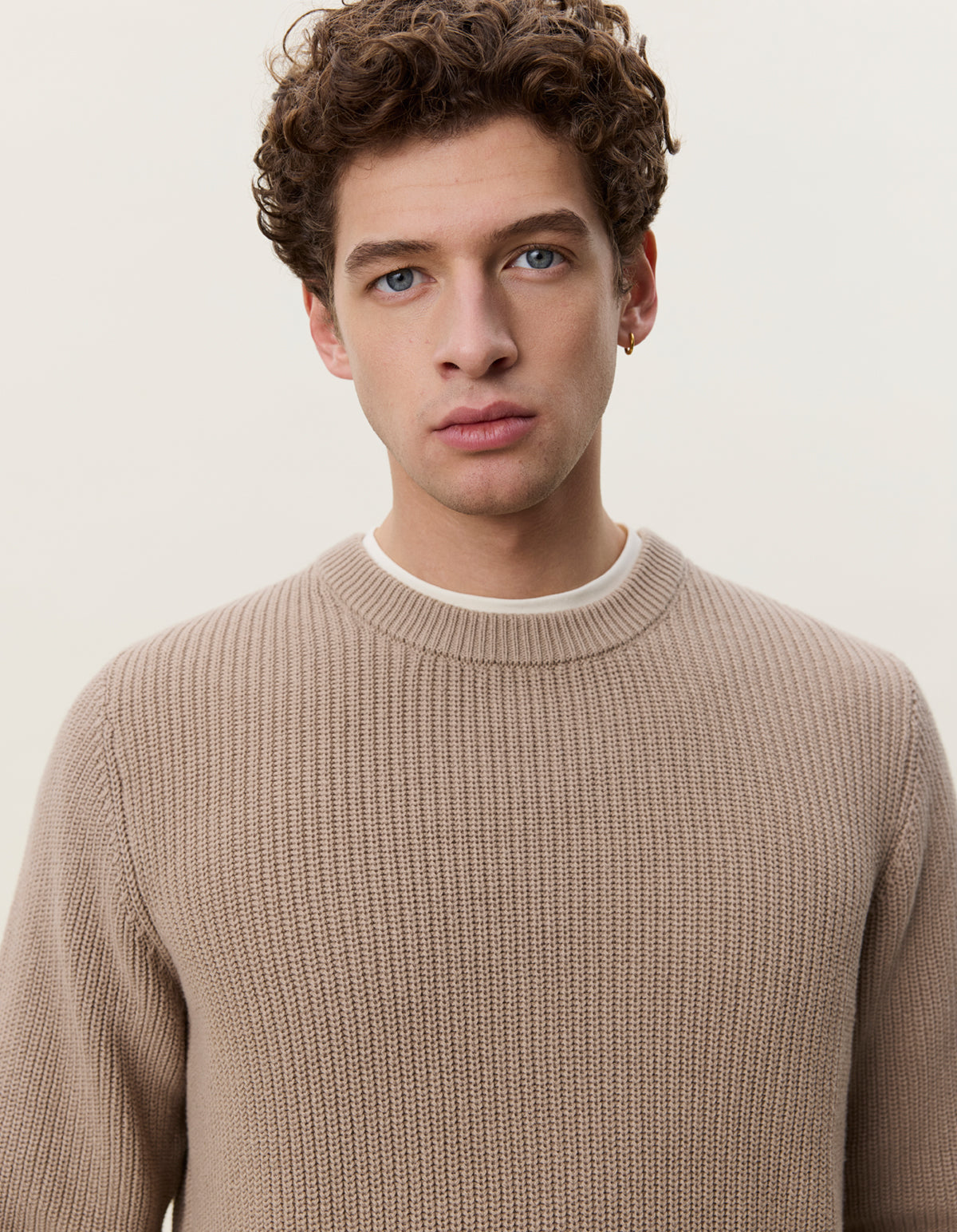 tröja sweater les deux rib crewneck knit dark sand beige fri frakt stenungsund