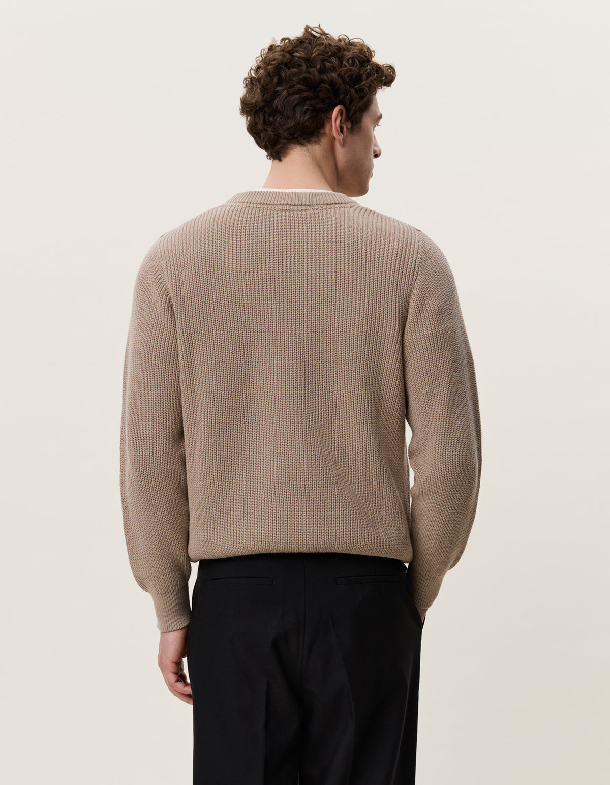 tröja sweater les deux rib crewneck knit dark sand beige fri frakt stenungsund
