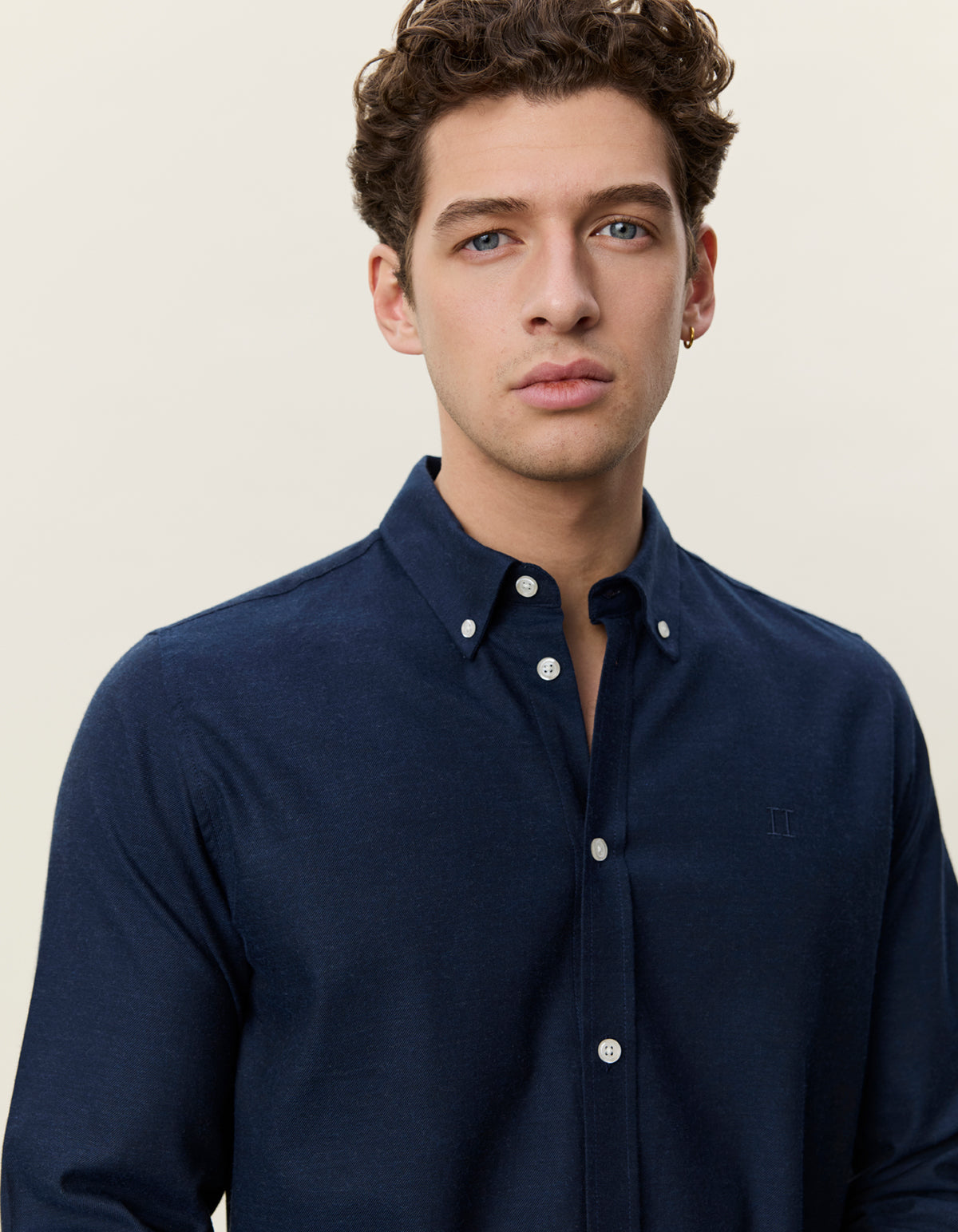 skjorta shirt les deux soft flannel shirt bomull button down krage dark navy blå blue fri frakt stenungsund