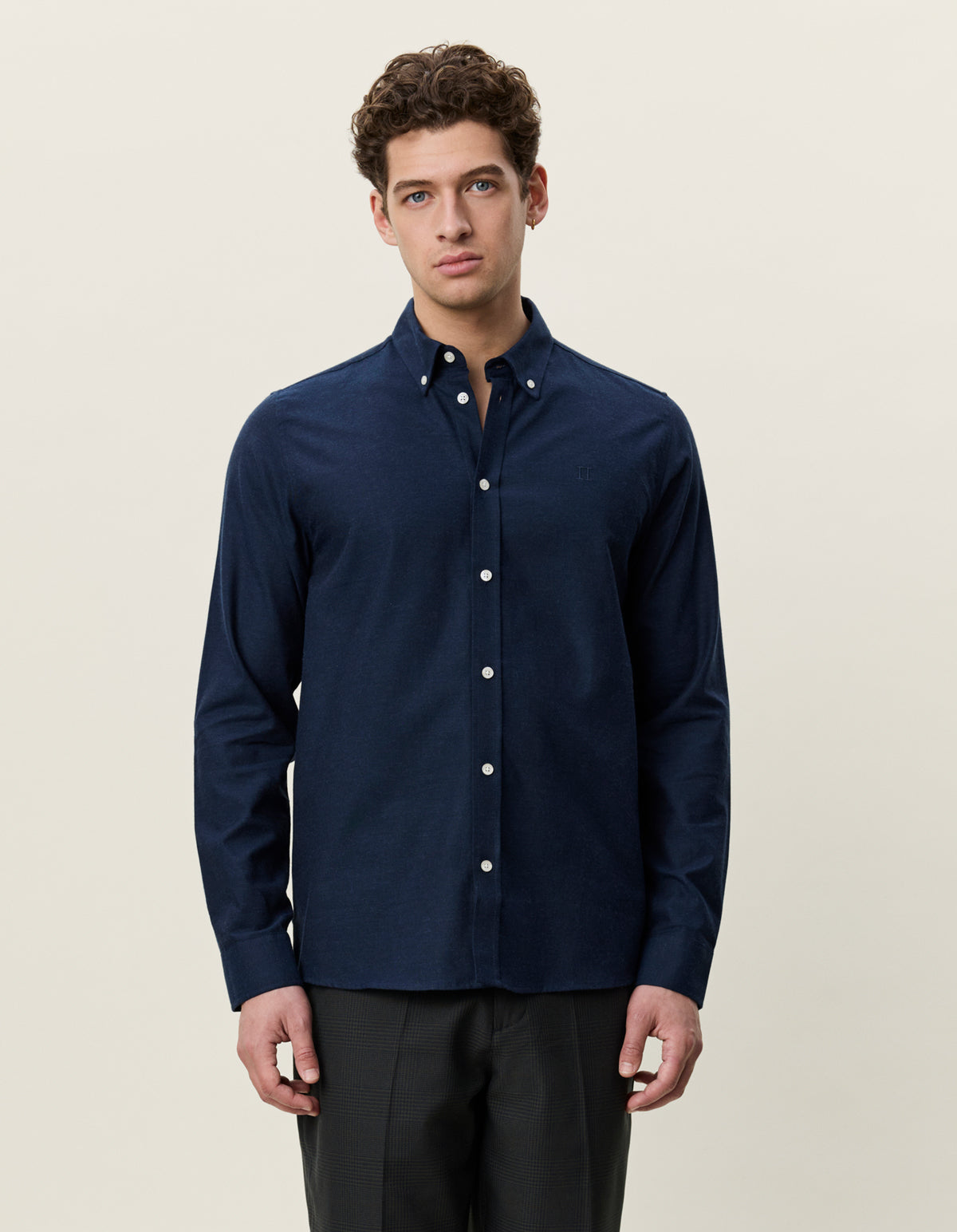 skjorta shirt les deux soft flannel shirt bomull button down krage dark navy blå blue fri frakt stenungsund