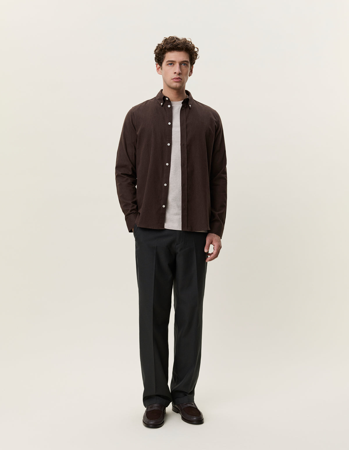 skjorta shirt les deux soft flannel shirt bomull button down krage delicioso brown brun fri frakt stenungsund
