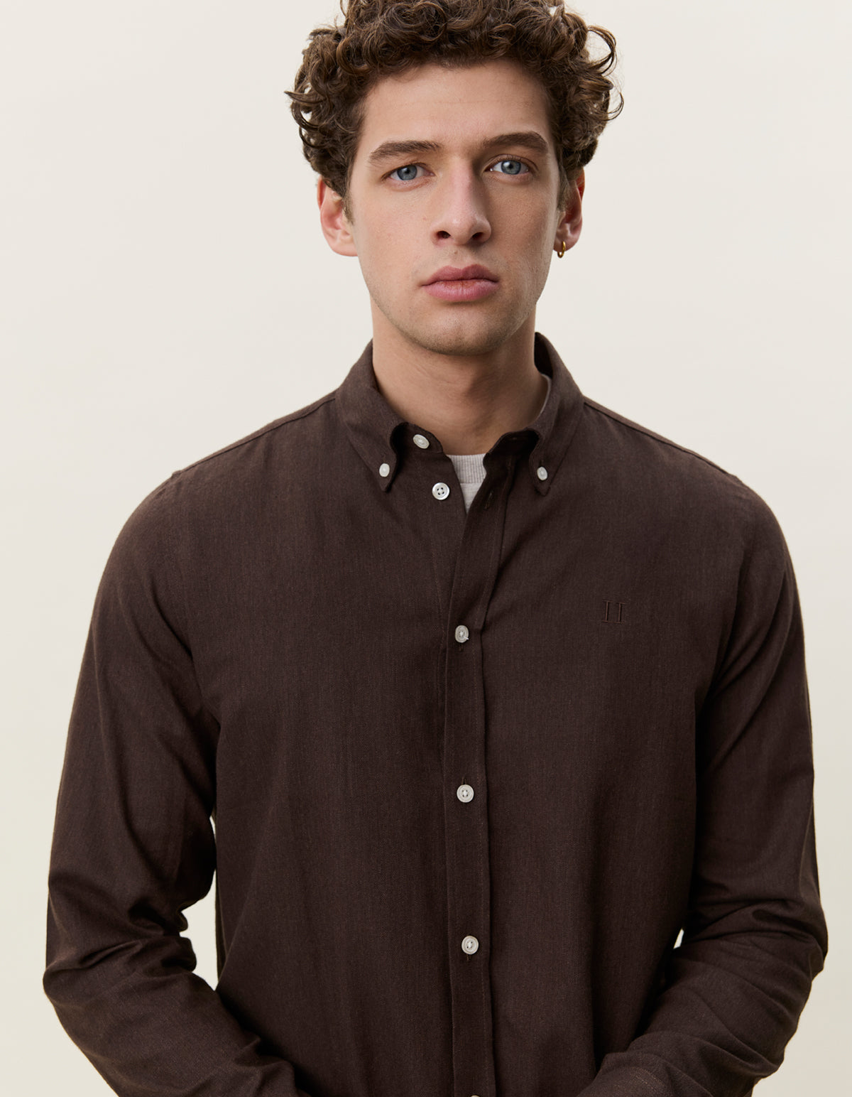 skjorta shirt les deux soft flannel shirt bomull button down krage delicioso brown brun fri frakt stenungsund