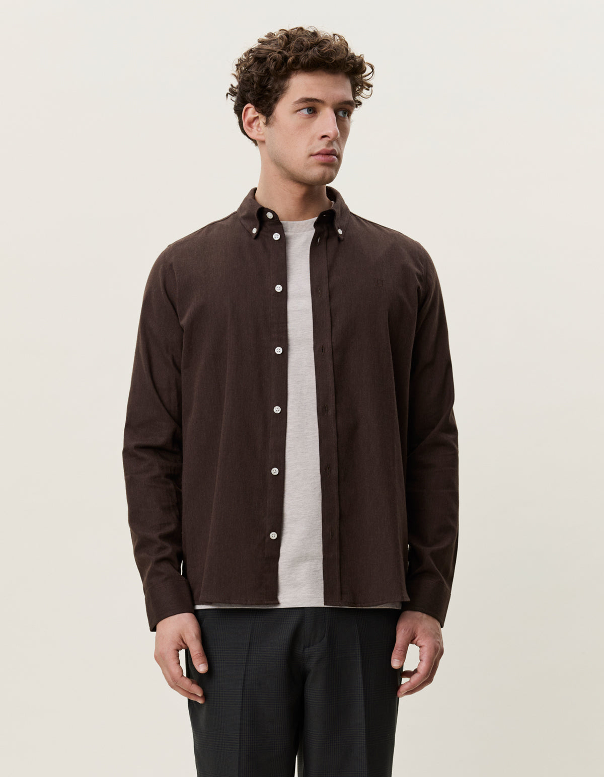 skjorta shirt les deux soft flannel shirt bomull button down krage delicioso brown brun fri frakt stenungsund