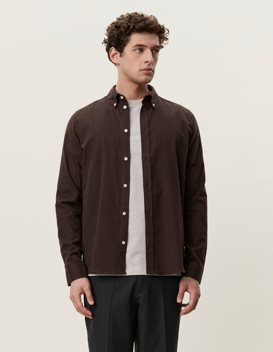 skjorta shirt les deux soft flannel shirt bomull button down krage delicioso brown brun fri frakt stenungsund