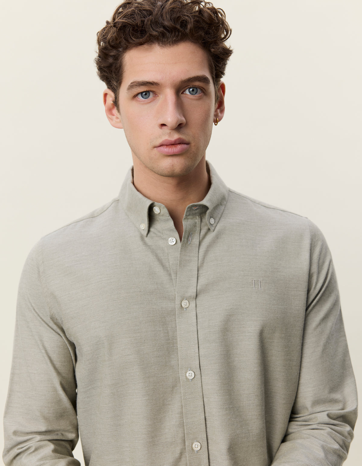skjorta shirt les deux soft flannel shirt bomull button down krage laurel oak sand green grön fri frakt stenungsund