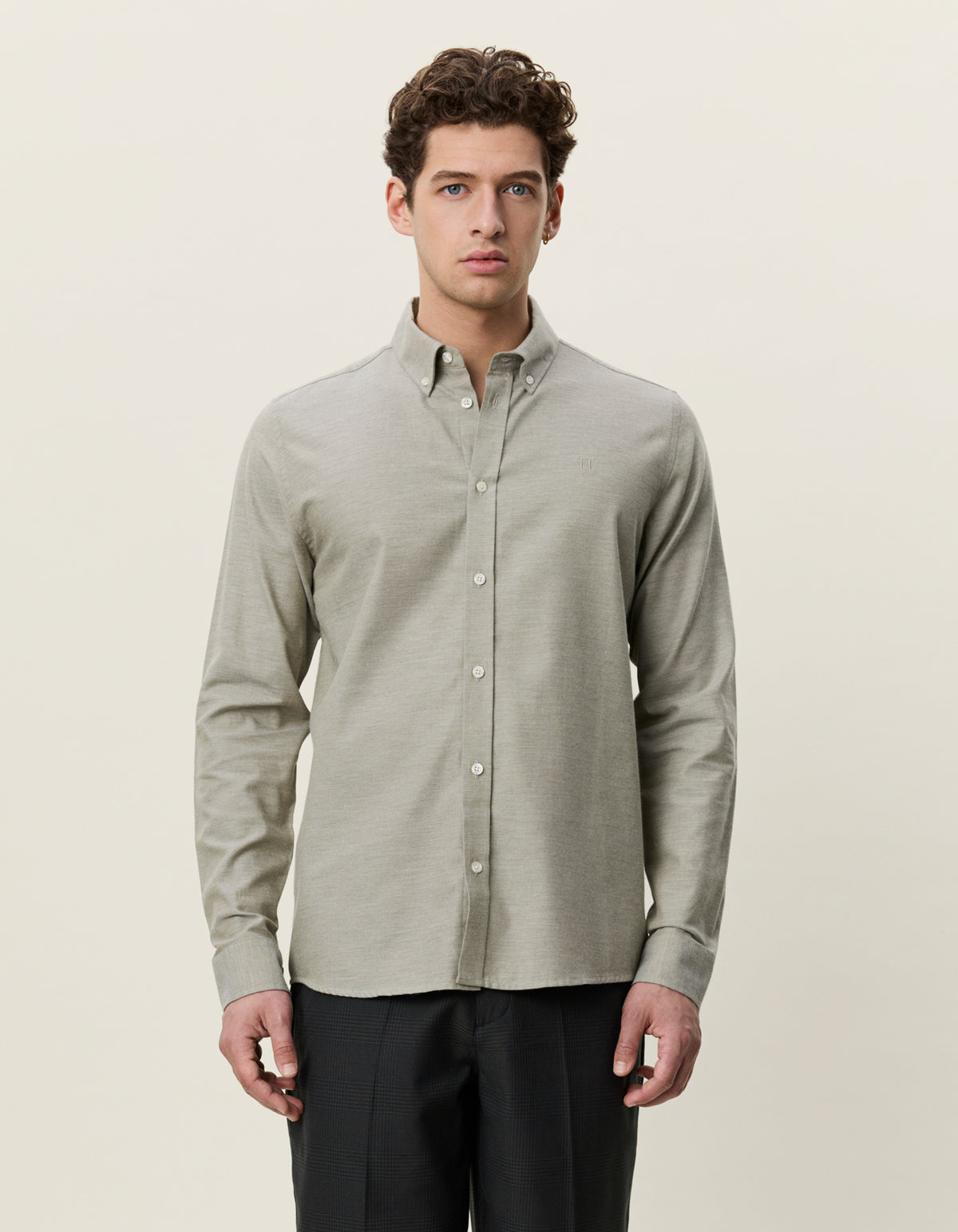 skjorta shirt les deux soft flannel shirt bomull button down krage laurel oak sand green grön fri frakt stenungsund