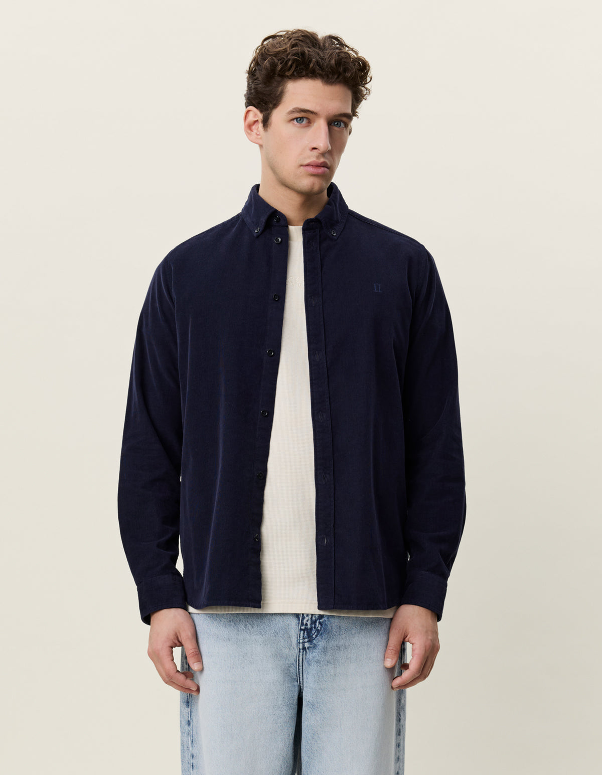 skjorta shirt les deux pinwale corduroy shirt manchester butin down krage dark navy blue blå fri frakt stenungsund