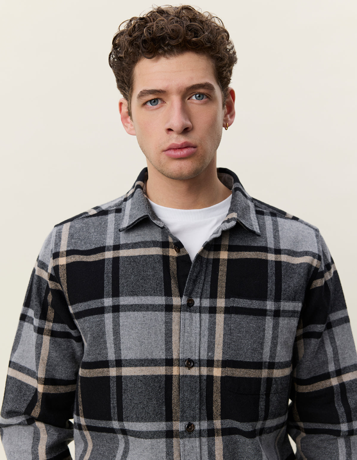 skjorta overshirt les deux shirt check flannel shirt rutig randig grey melange grå fri frakt stenungsund
