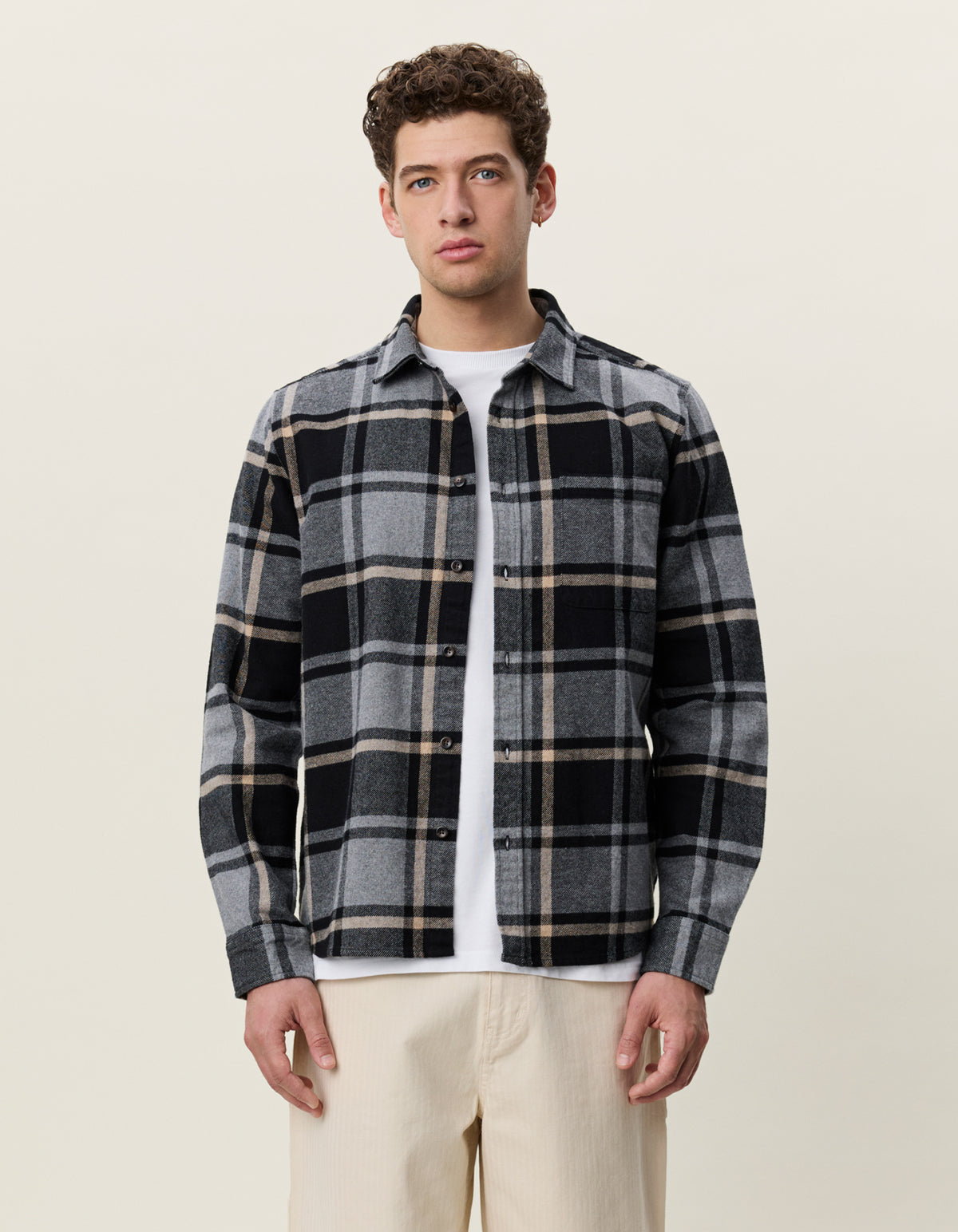 skjorta overshirt les deux shirt check flannel shirt rutig randig grey melange grå fri frakt stenungsund