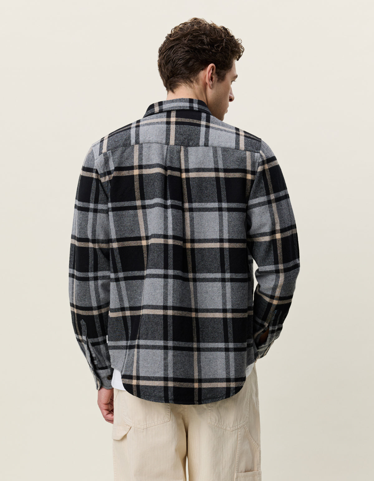 skjorta overshirt les deux shirt check flannel shirt rutig randig grey melange grå fri frakt stenungsund