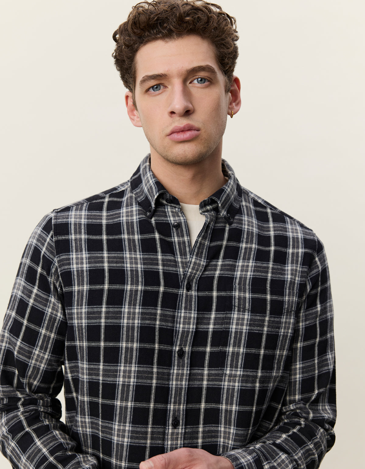 skjorta shirt les deux vintage check shirt rutig randig button down krage black svart fri frakt stenungsund