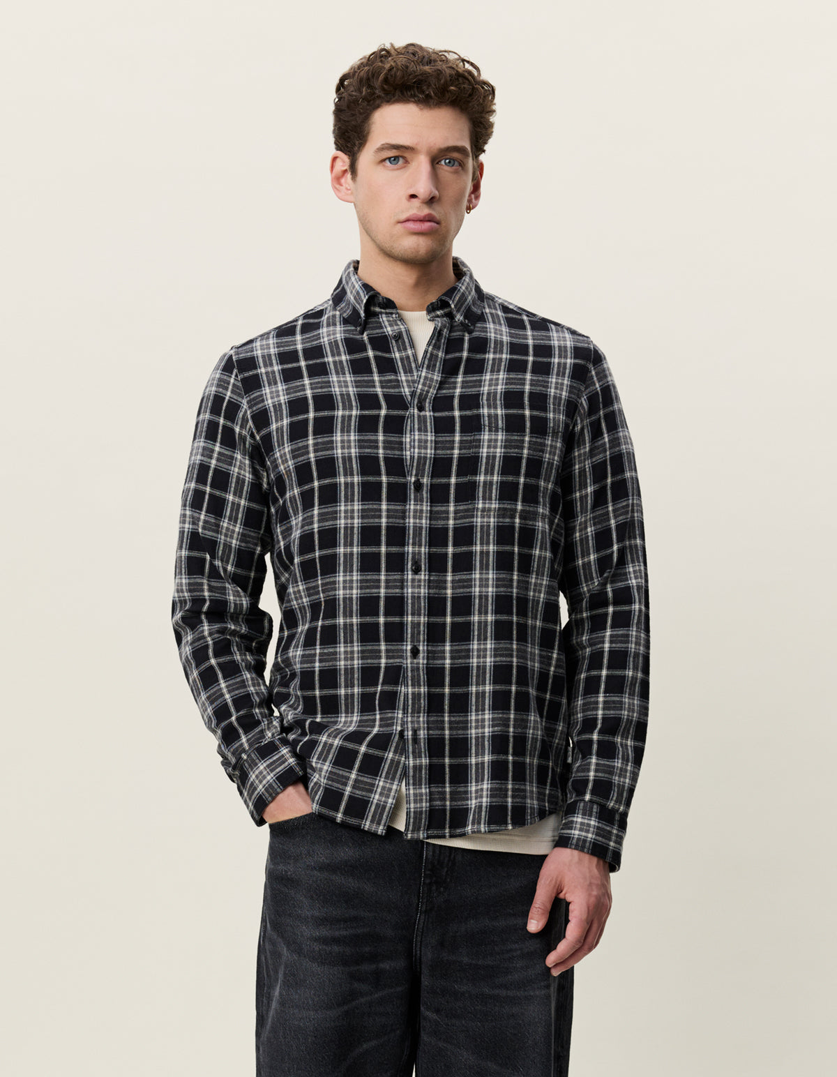 skjorta shirt les deux vintage check shirt rutig randig button down krage black svart fri frakt stenungsund