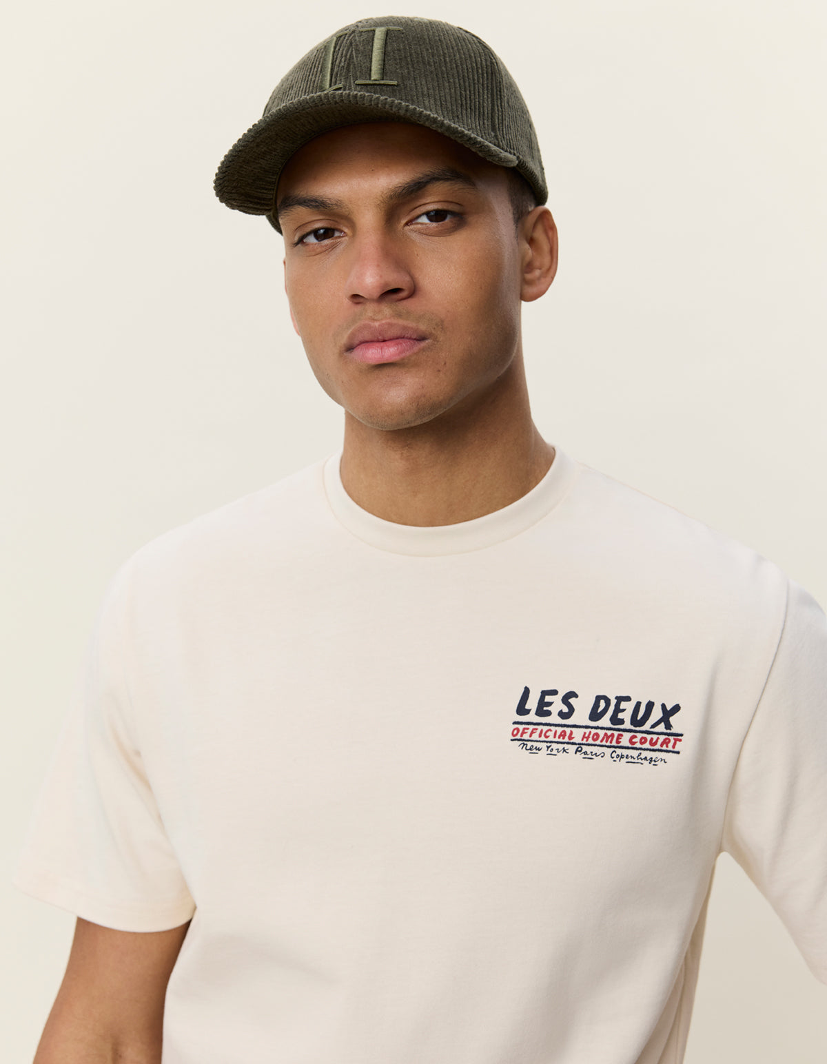 t-shirt tee les deux record t-shirt print tryck back print ivory sand beige offwhite fri frakt stenungsund 