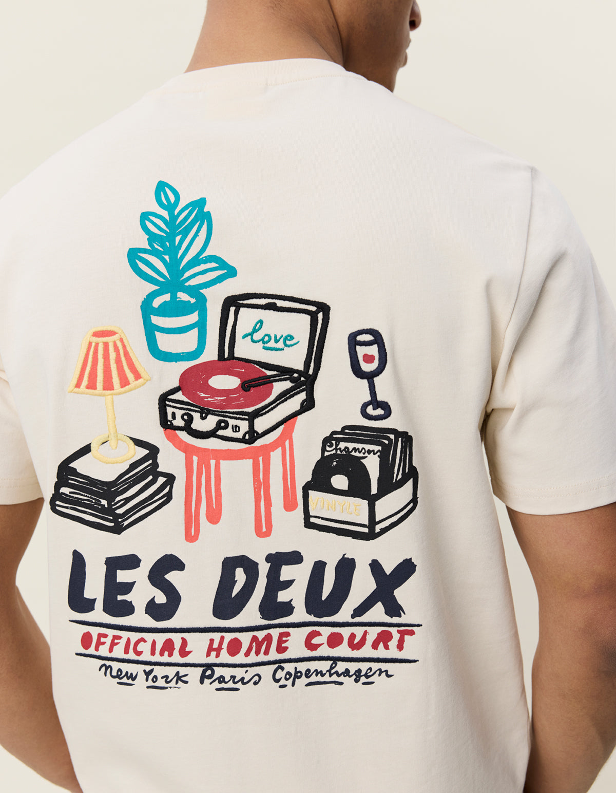 t-shirt tee les deux record t-shirt print tryck back print ivory sand beige offwhite fri frakt stenungsund 