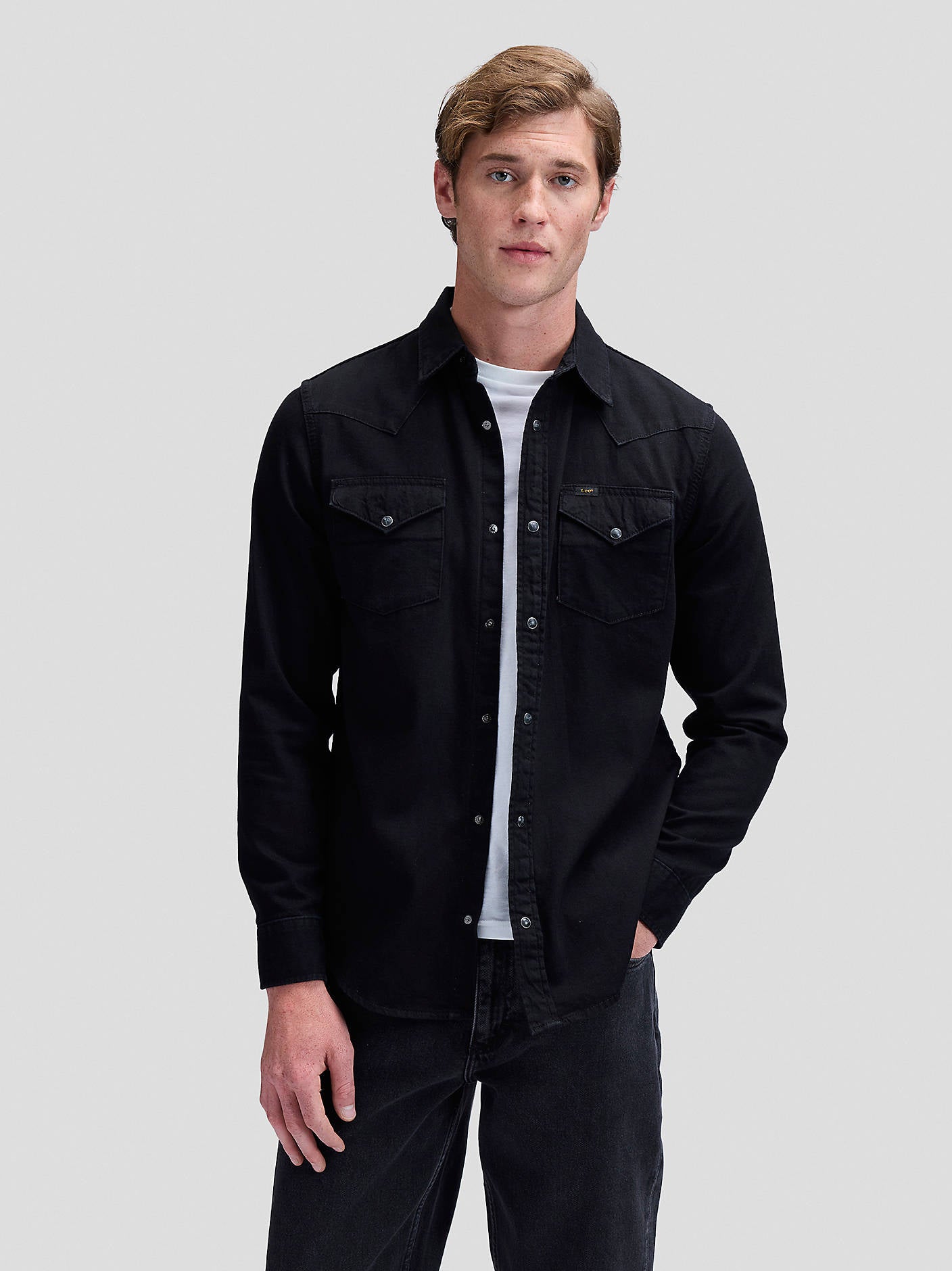 skjorta shirt regular western shirt lee leejeans lee jeans denim shirt jeansskjorta black svart fri frakt stenungsund