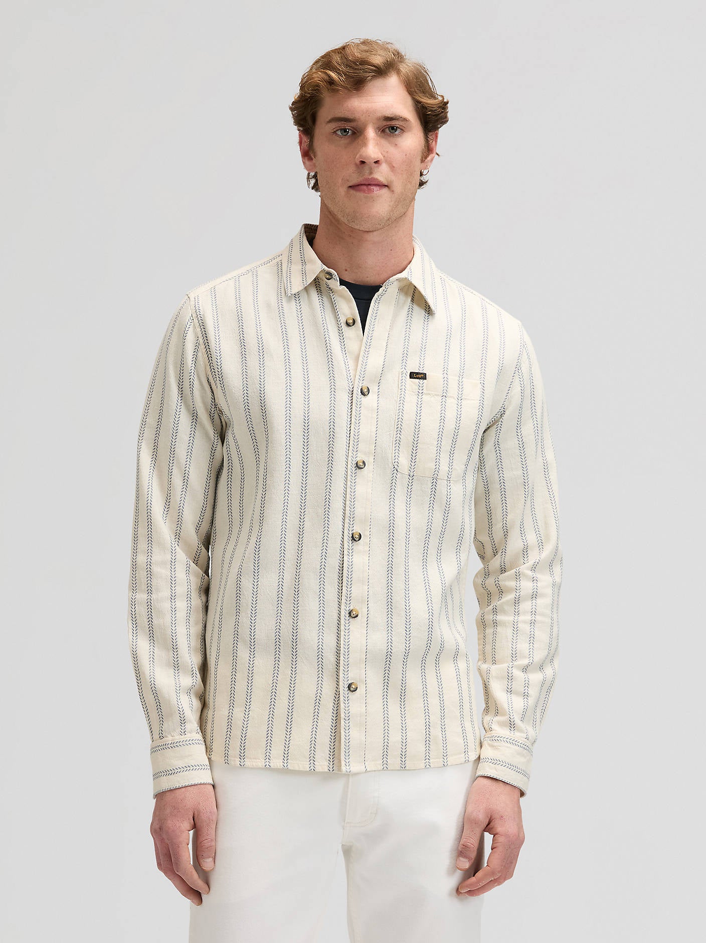 skjorta shirt lee leejeans regular leesure shirt dustier blue stripe randig white blue vit blå