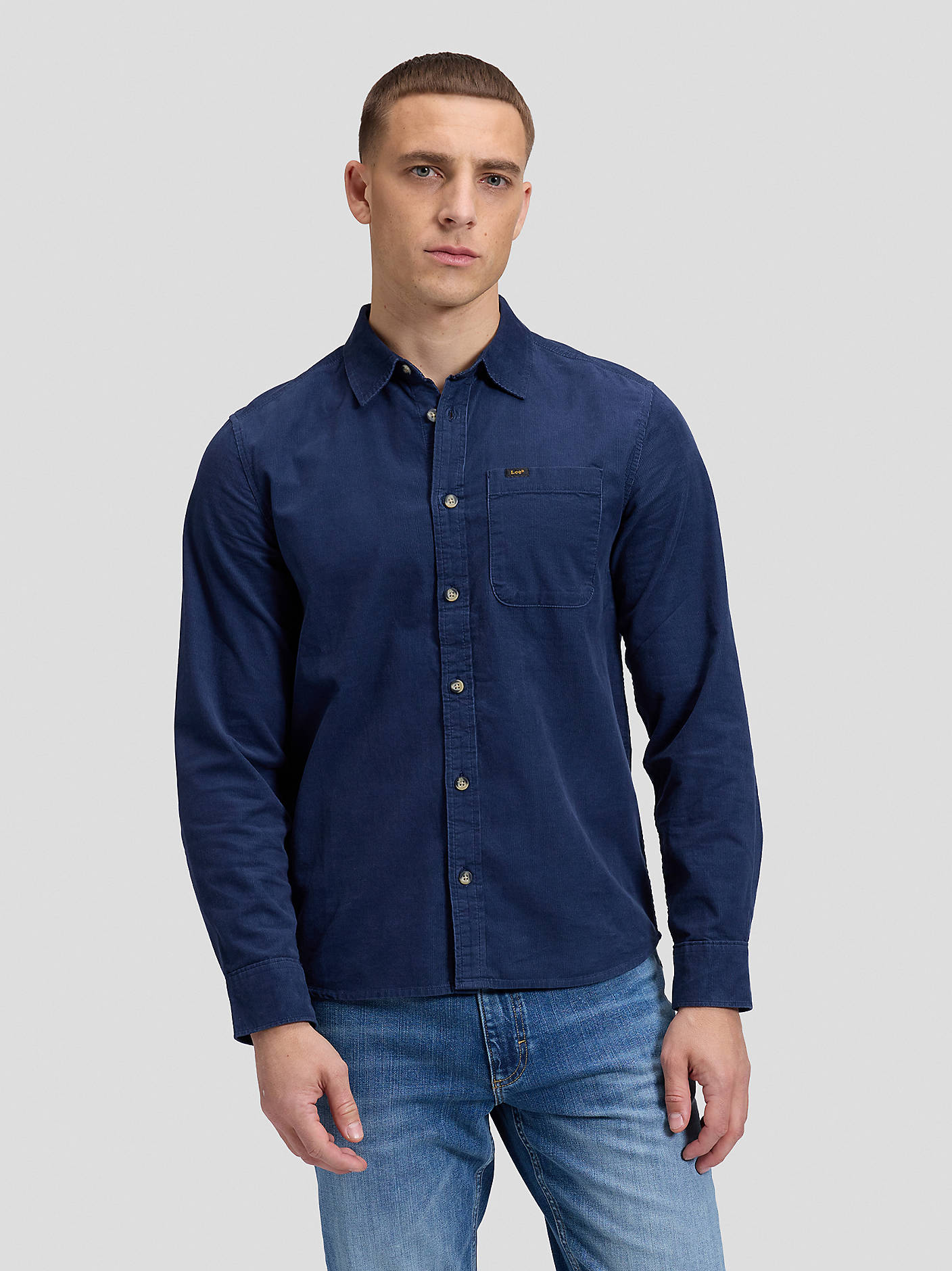 skjorta shirt lee leejeans leesure shirt dress blues manchester manchetsertyg regular fit  blue blå navy fri frakt stenungsund