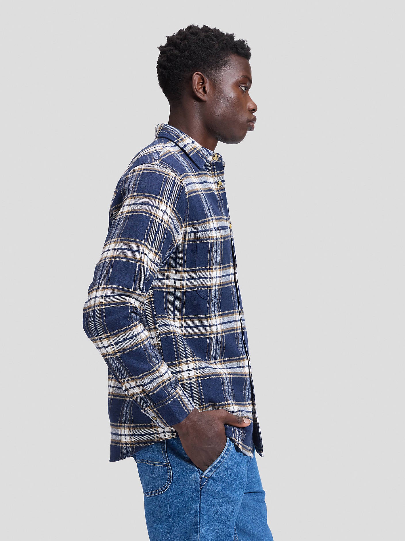 skjorta shirt lee leejeans workwear shirt rutig randig bröstfickor insignia blue navy blå fri frakt stenungsund