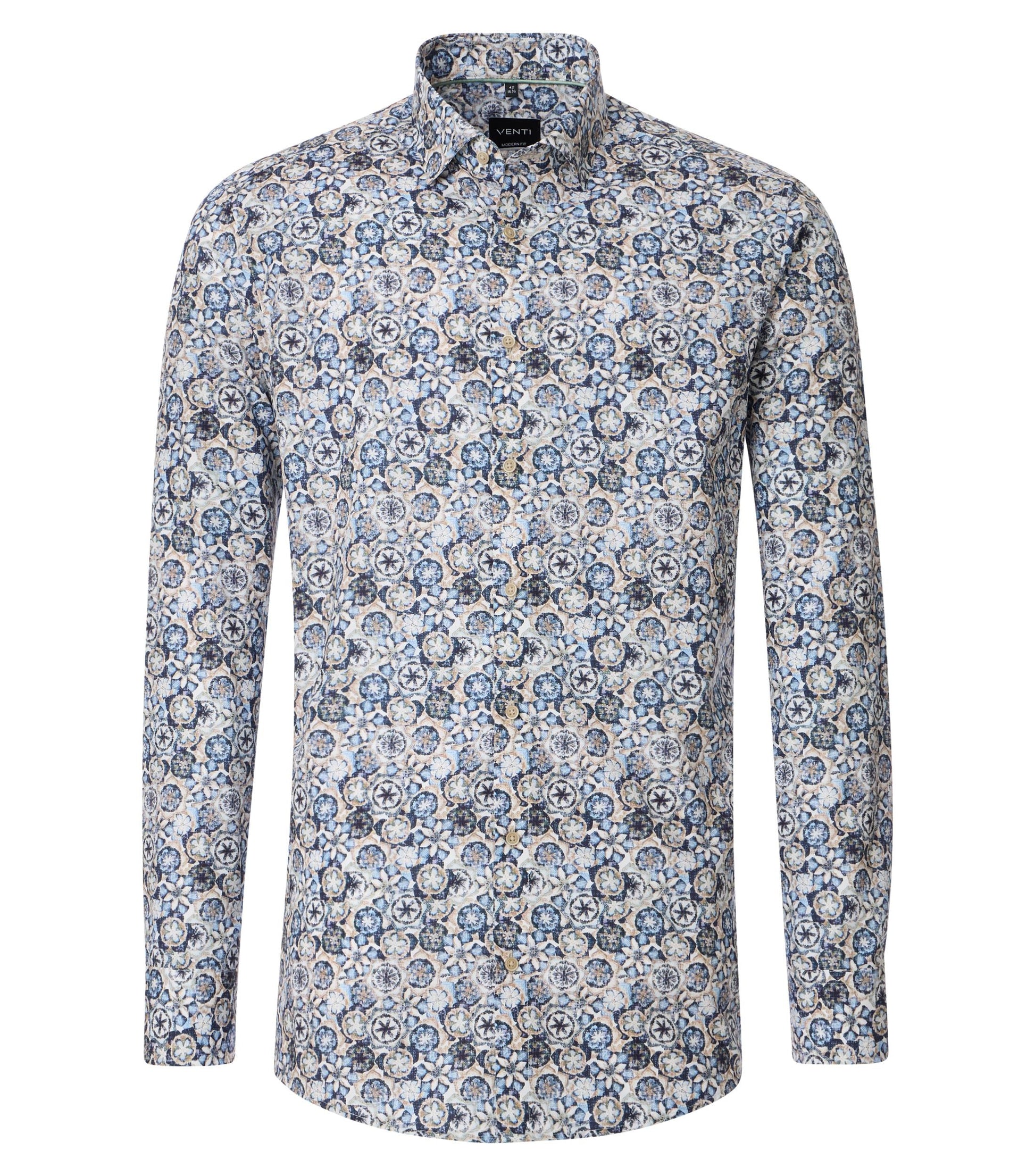 skjorta shirt venti modern fit multi flower blommor blå blue mönstrad skjorta regular fit