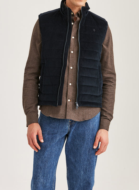 väst morris ted vest quilted cord manchestertyg dragkedja blå blue navy