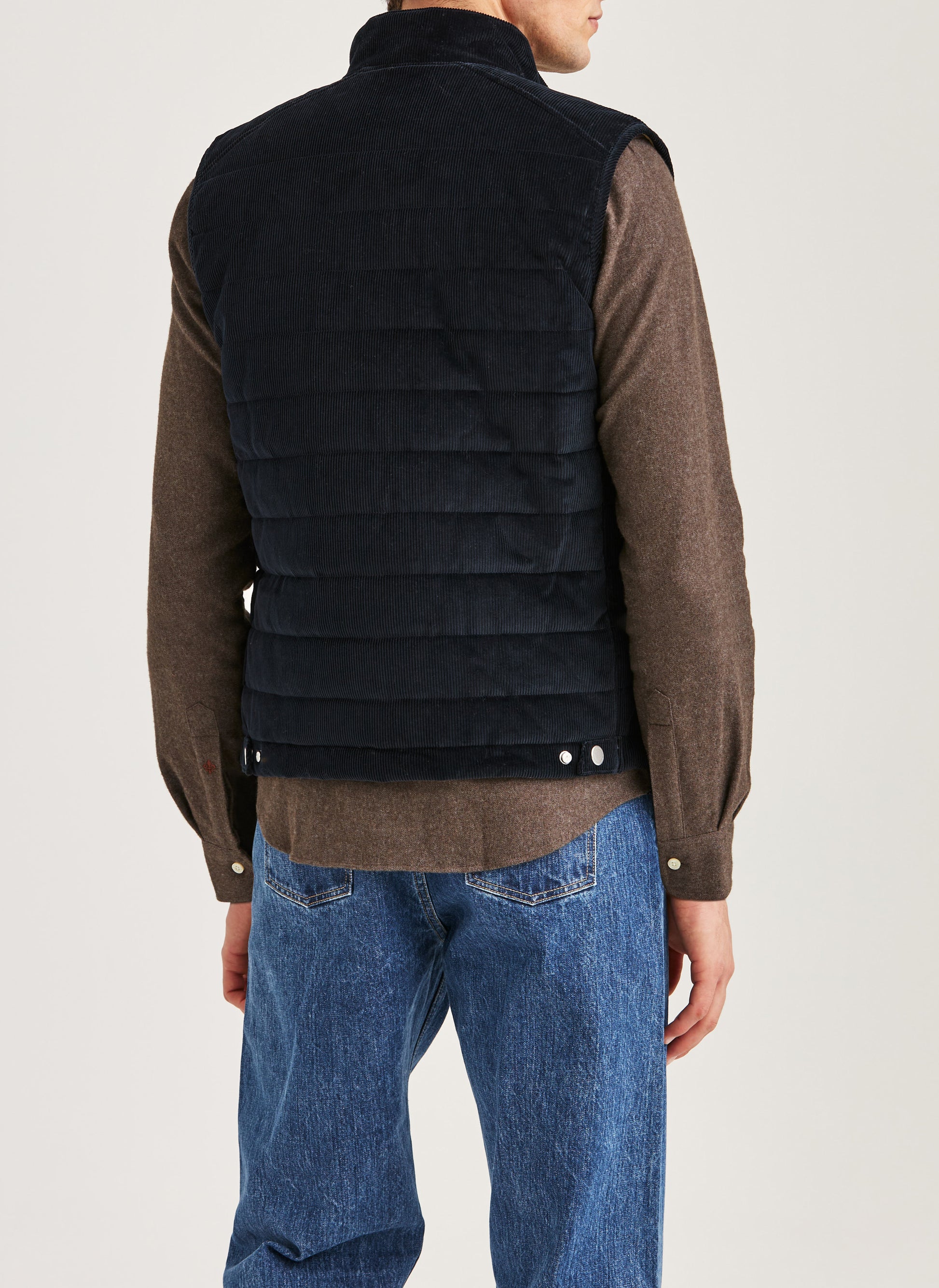 väst morris ted vest quilted cord manchestertyg dragkedja blå blue navy