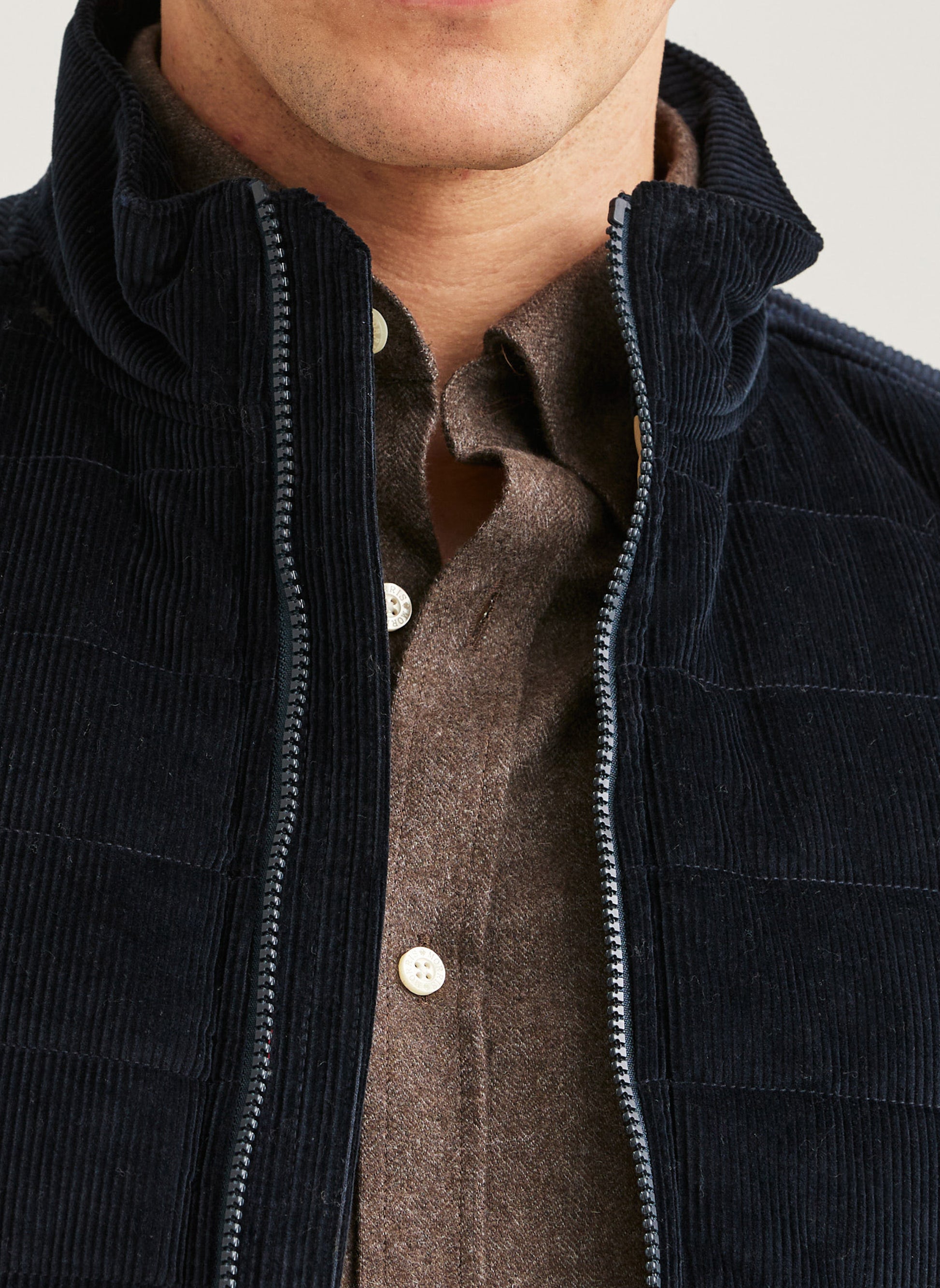 väst morris ted vest quilted cord manchestertyg dragkedja blå blue navy