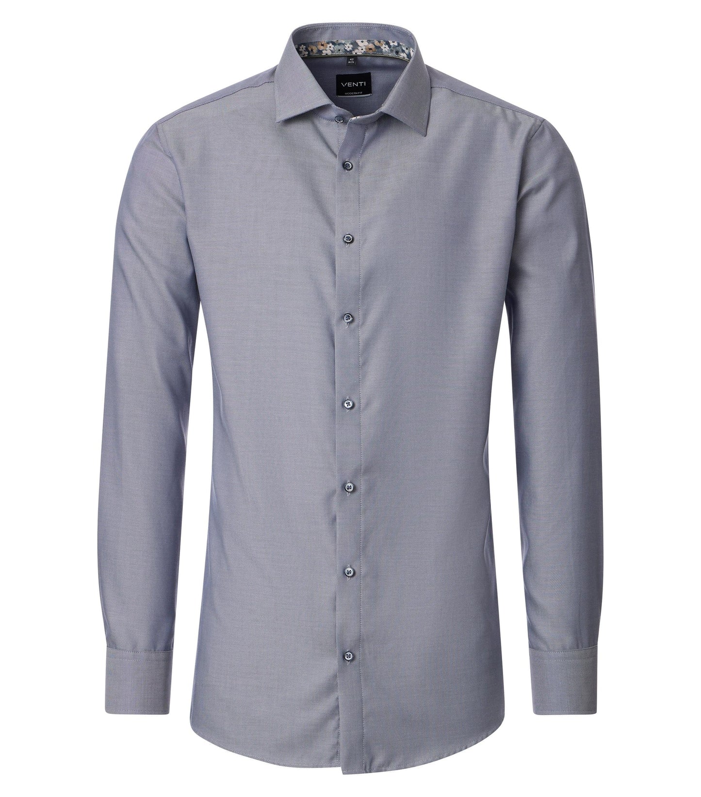 skjorta venti modern fit shirt bomull grey grå blommor flowers contrast pattern kostym skjorta