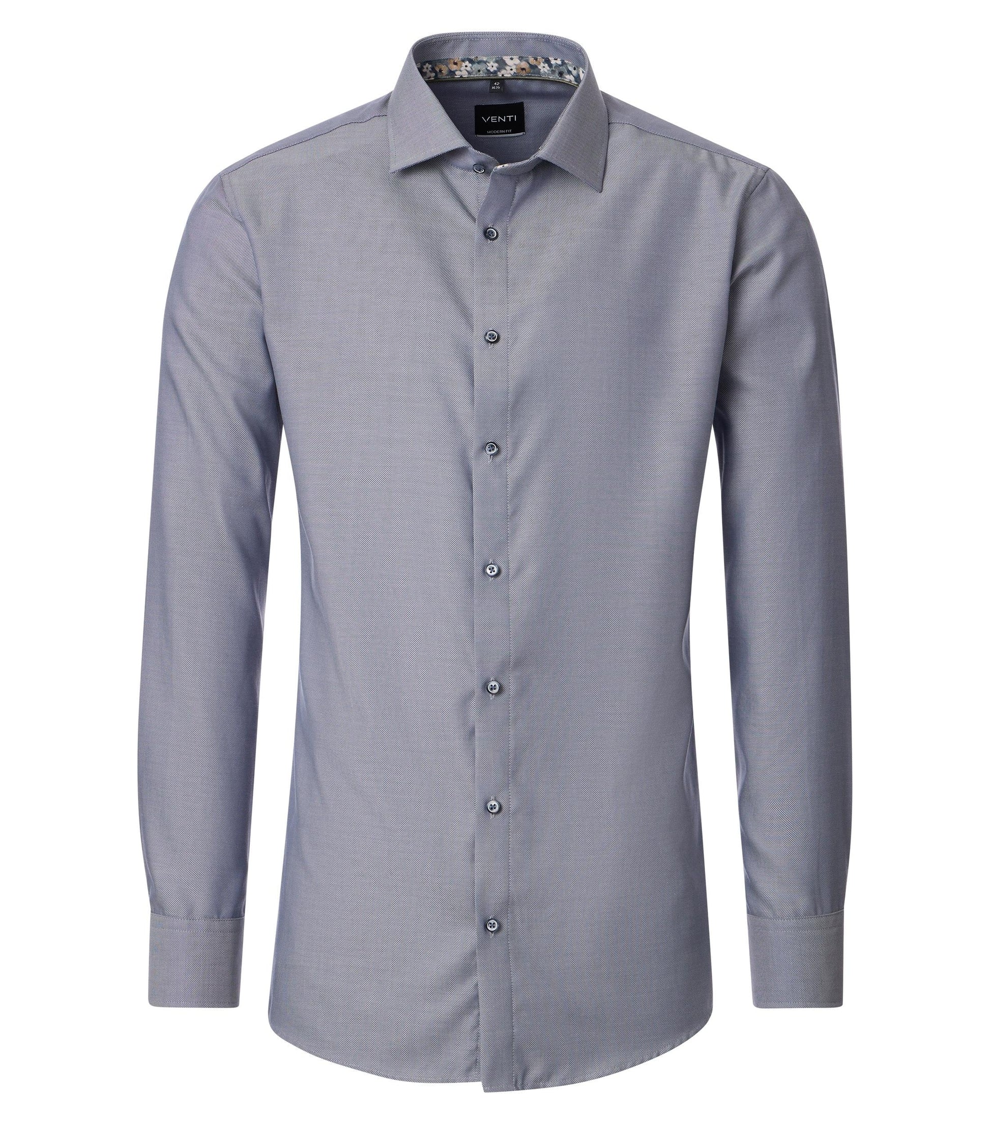 skjorta venti modern fit shirt bomull grey grå blommor flowers contrast pattern kostym skjorta