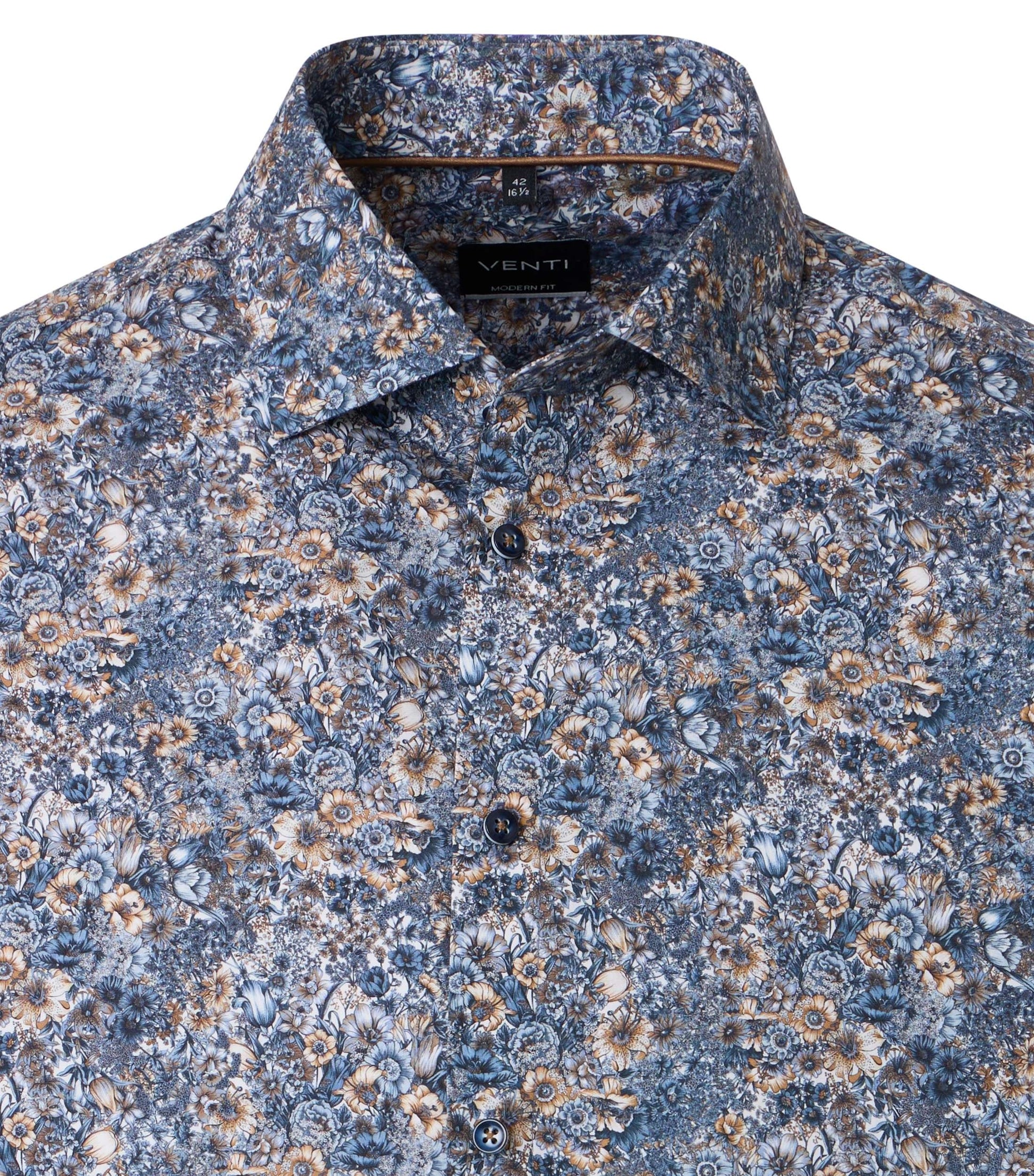 skjorta shirt venti casamoda modern fit regular fit fliers blommor aop print mönstrad skjorta kostym skjorta navy blue blå