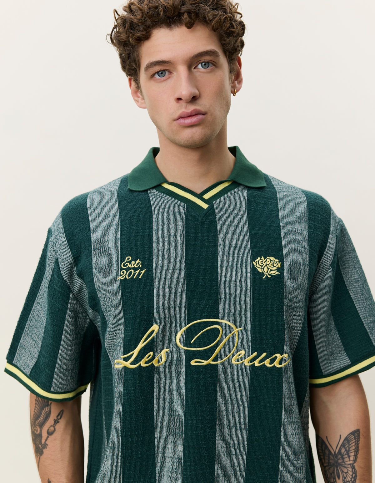 stripe jacquard football jersey les deux lesdeux tröja t-shirt pikè fotbollströja pine green grön