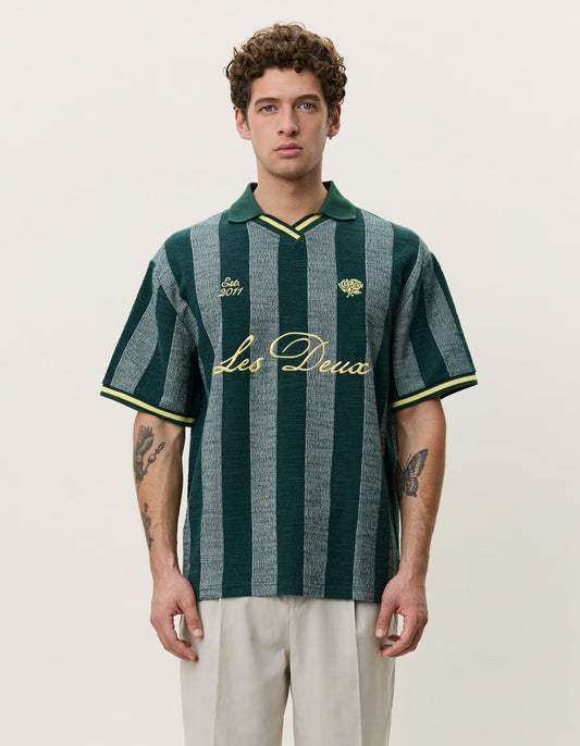 stripe jacquard football jersey les deux lesdeux tröja t-shirt pikè fotbollströja pine green grön