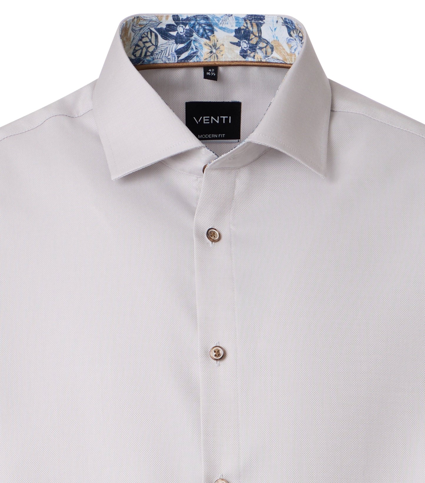 skjorta shirt venti casamoda modern fit regular fit beige sand contrast pattern kontrastmönster flowers blommor kostym skjorta