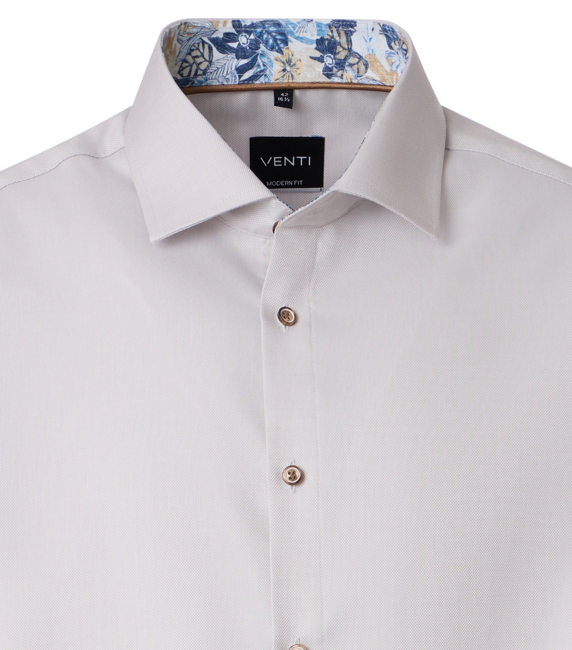 skjorta shirt venti casamoda modern fit regular fit beige sand contrast pattern kontrastmönster flowers blommor kostym skjorta