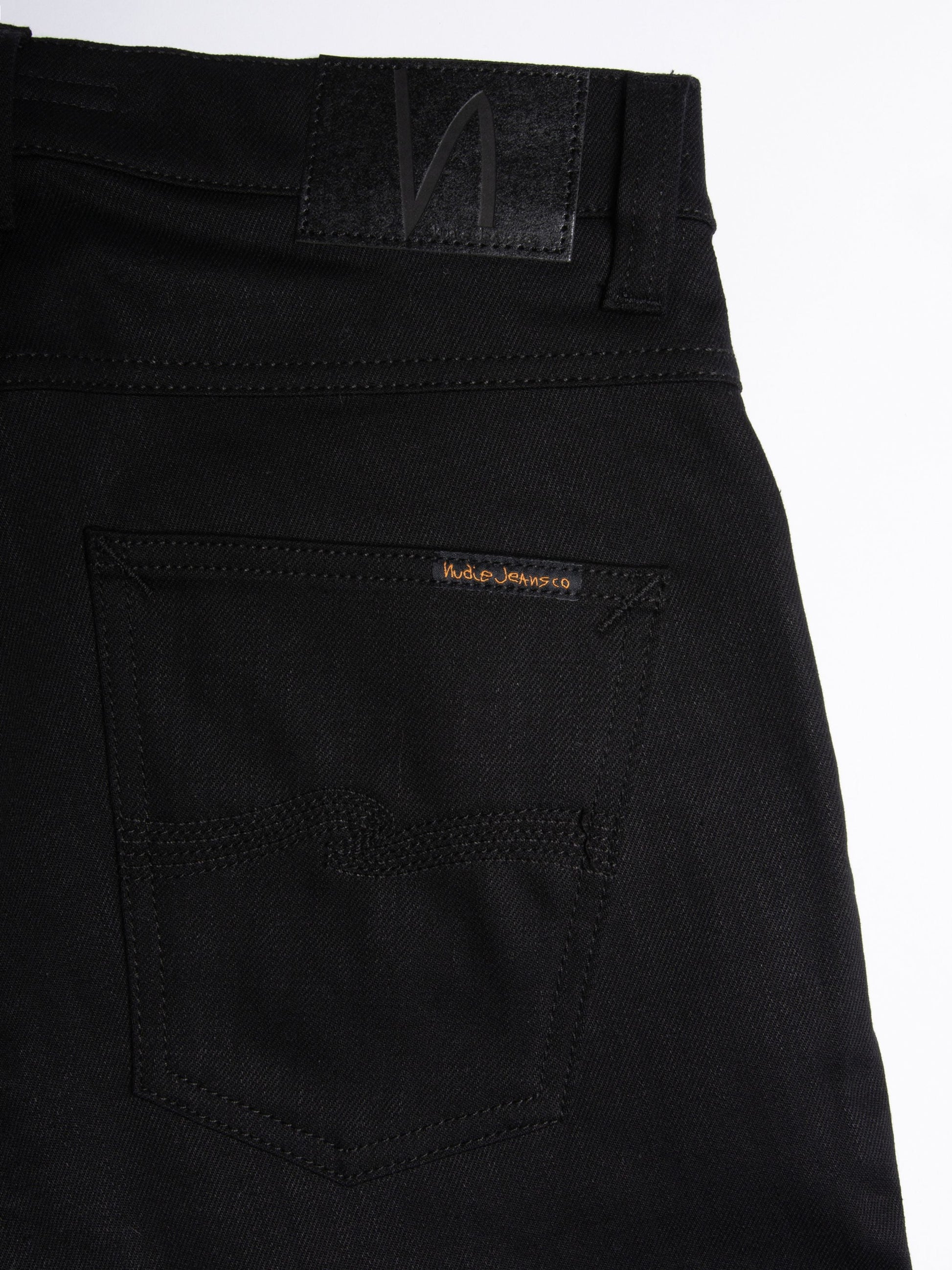 jeans grim tim nudie dry ever black denim nudiejeans slim stretch svart