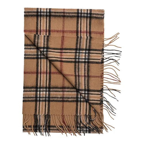 halsduk scarf amanda christensen stripe randig merino ull camel sand beige