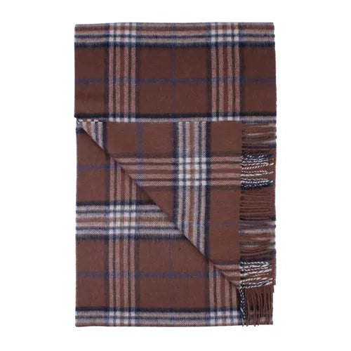 halsduk scarf amanda christensen merino ull rutig stripe chocolate brin brown