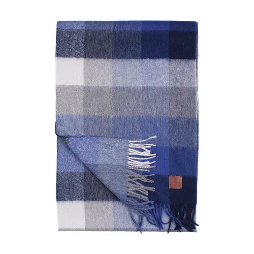 halsduk merino scarf amanda christensen rutig ull navy blue blå fri frakt stenungsund