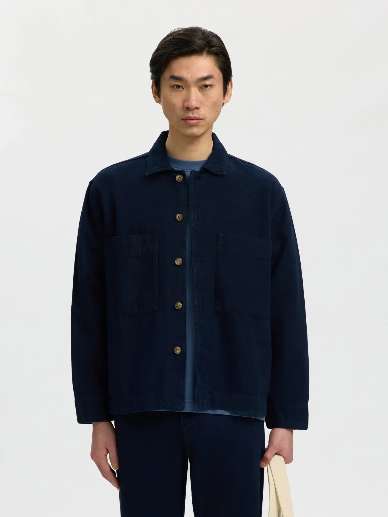 overshirt selected homme överskjorta relaxed paz db 803 denim overshirt dark blue denim navy blå