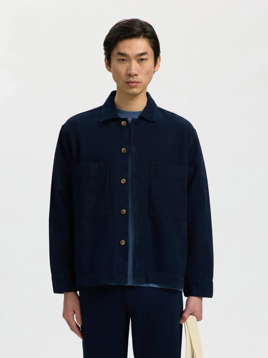 overshirt selected homme överskjorta relaxed paz db 803 denim overshirt dark blue denim navy blå